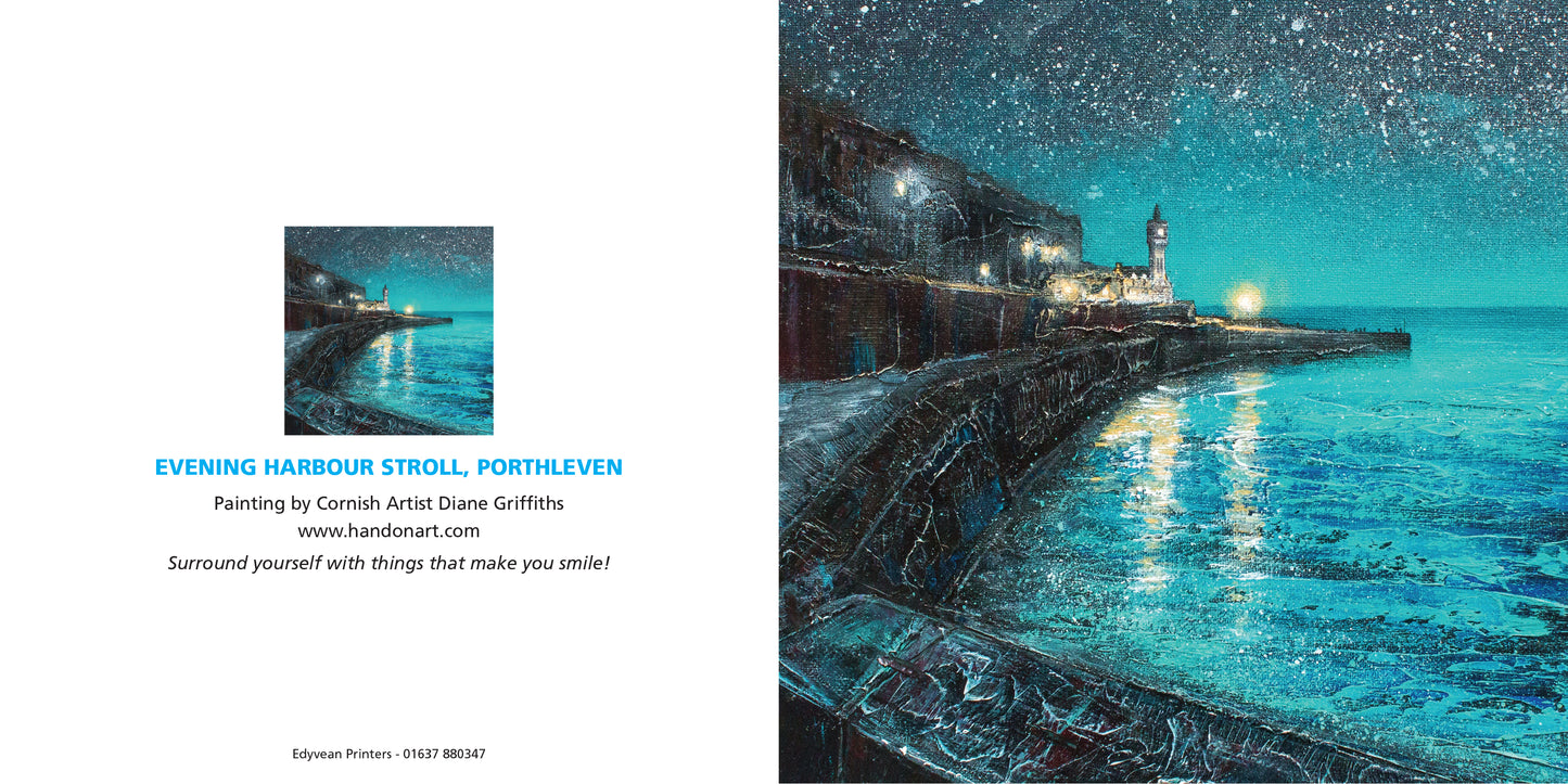 Evening Harbour Stroll, Porthleven Greeting Card