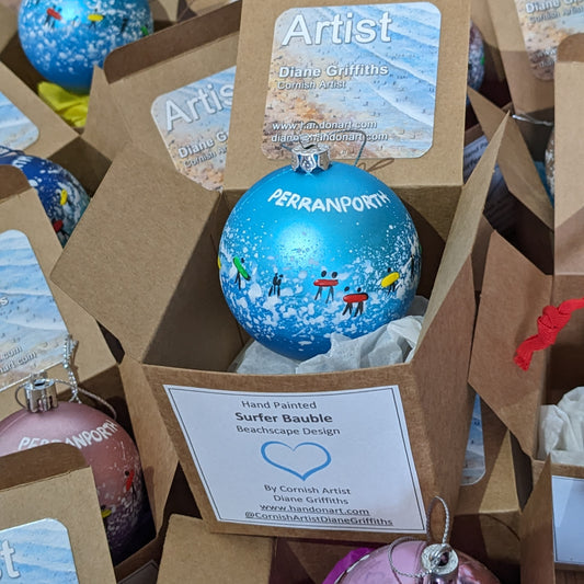 Hand Painted Bauble - Blue - Perranporth