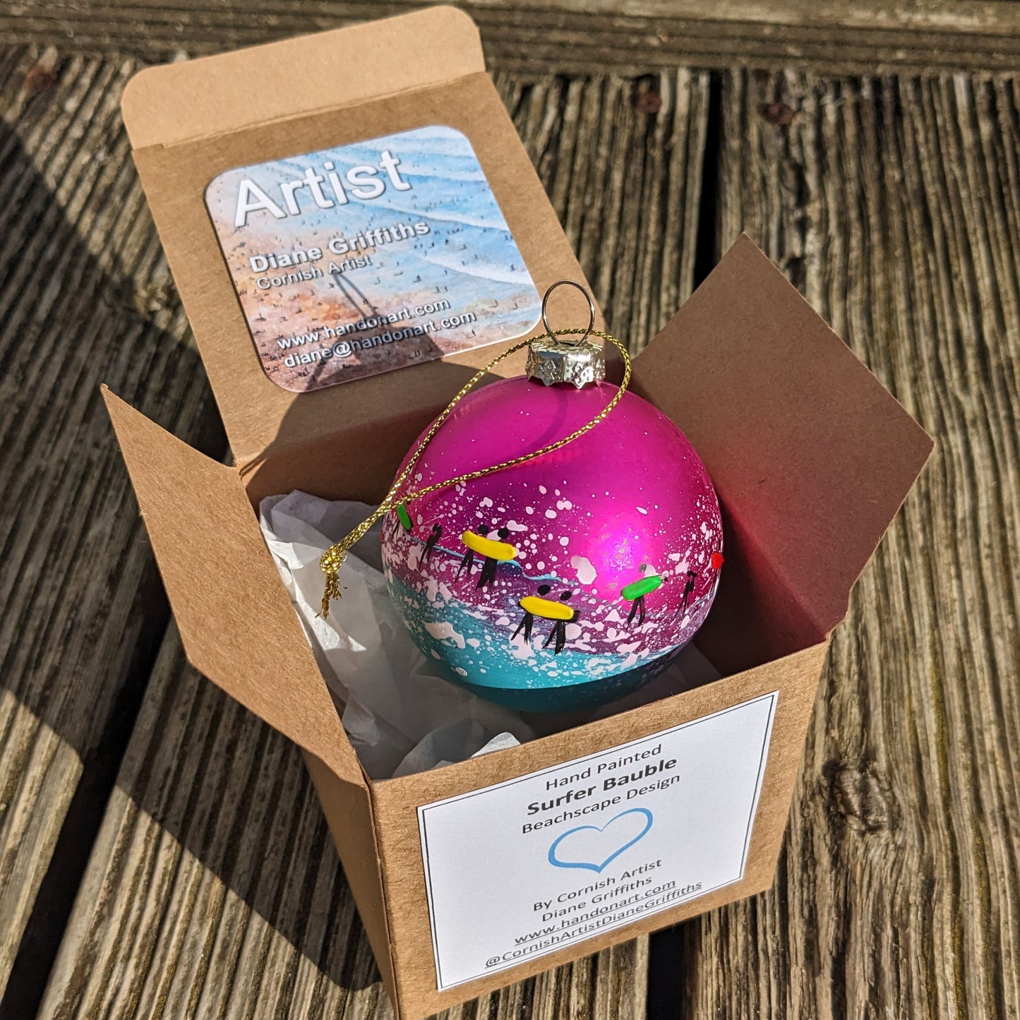 Hand Painted Bauble - Watergate Bay - Choose Colour