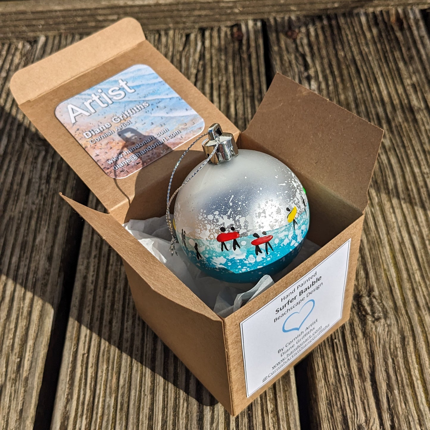 Hand Painted Bauble - Bude - Choose Colour