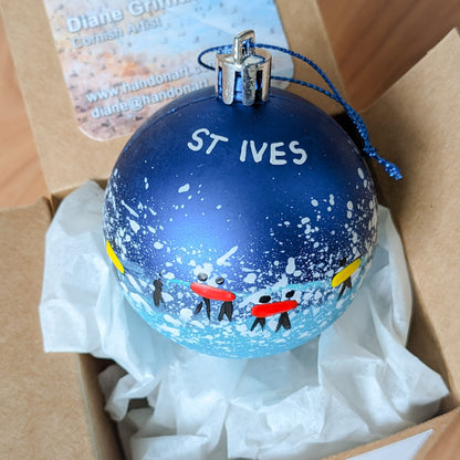 Hand Painted Bauble - Dark Blue - Customise Text