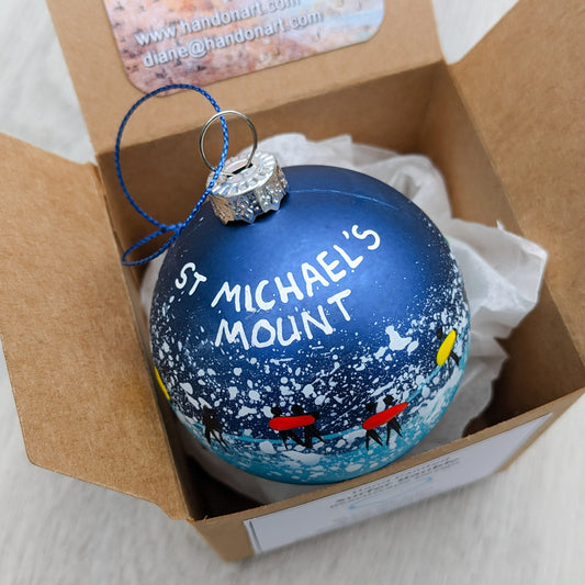 Hand Painted Bauble - Dark Blue - St Michael's Mount