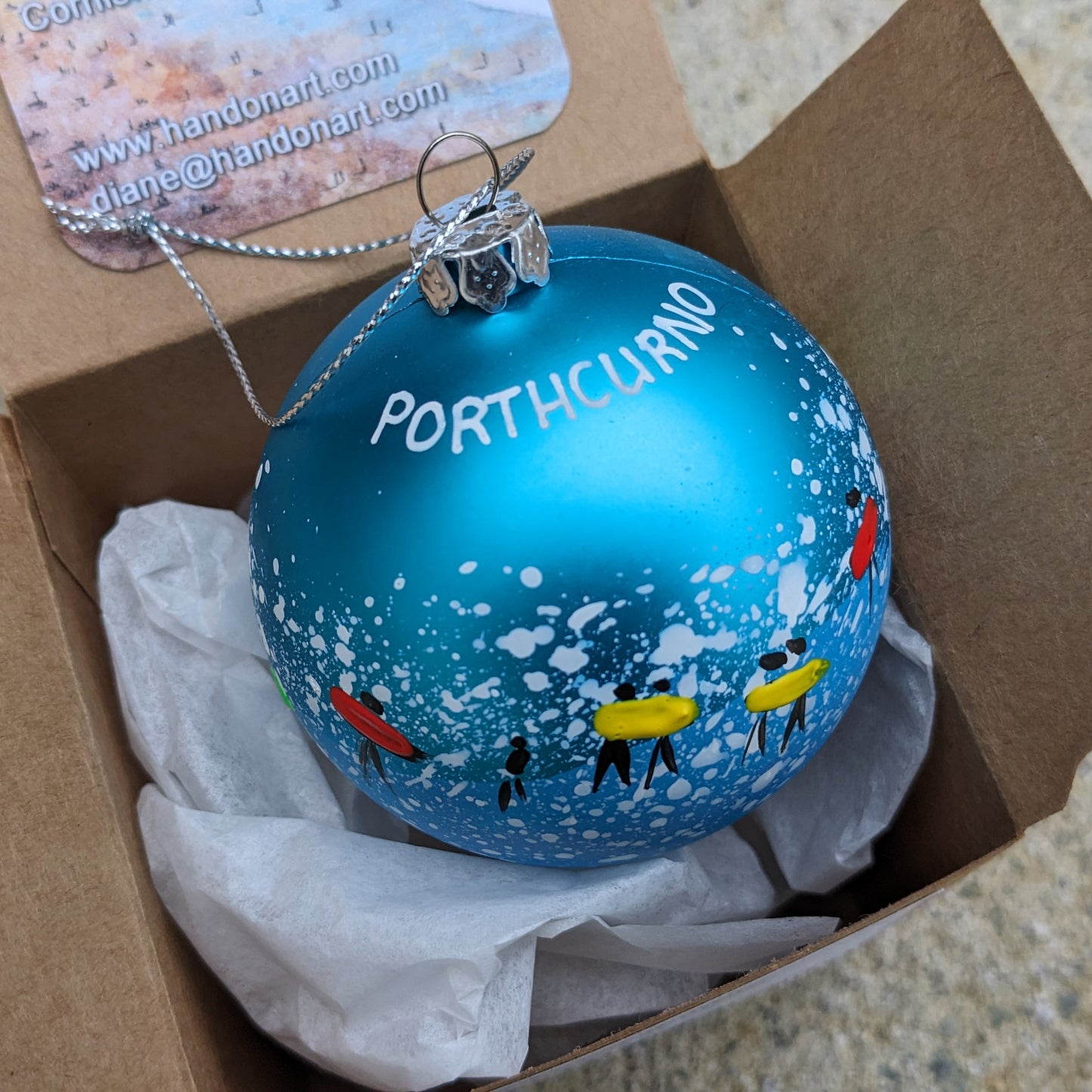 Hand Painted Bauble - Blue - Porthcurno