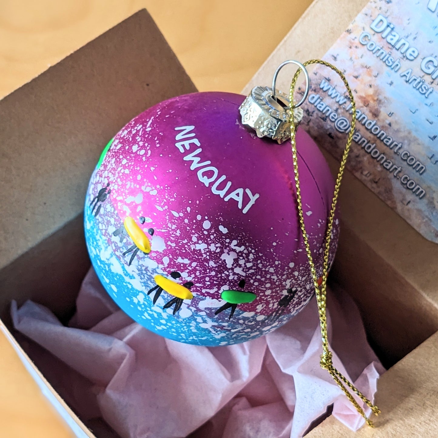 Hand Painted Bauble - Newquay - Choose Colour