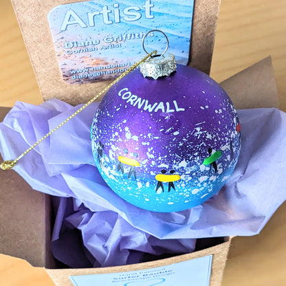 Hand Painted Bauble - Purple - Cornwall