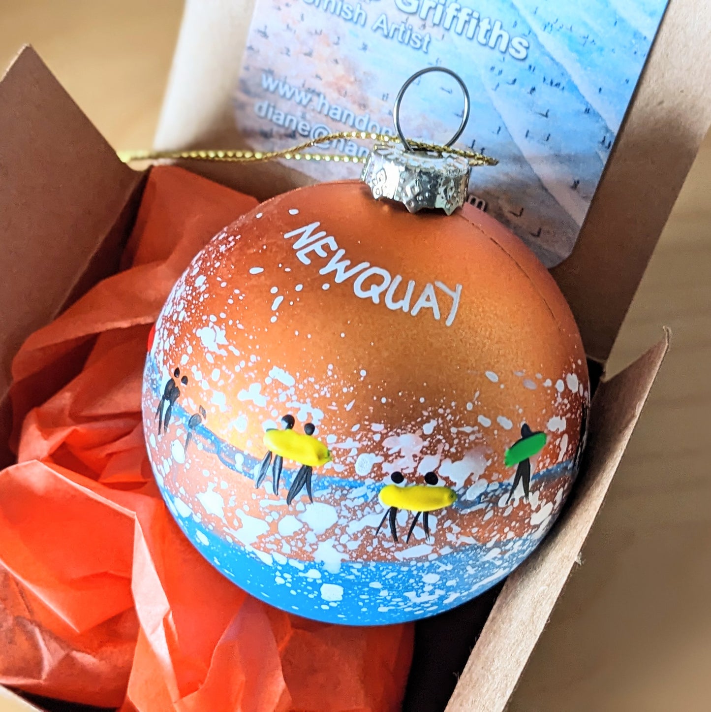 Hand Painted Bauble - Newquay - Choose Colour