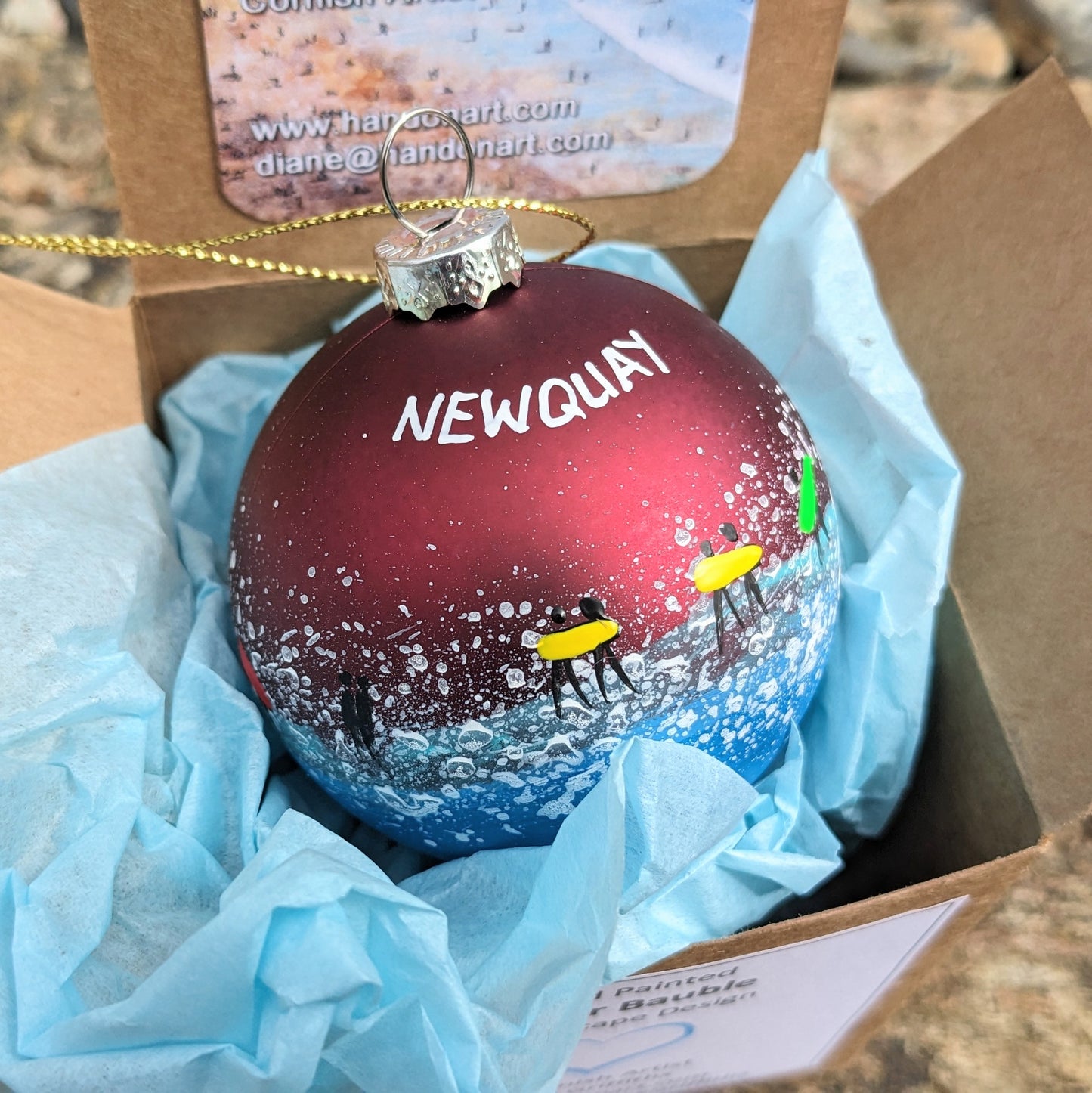 Hand Painted Bauble - Newquay - Choose Colour