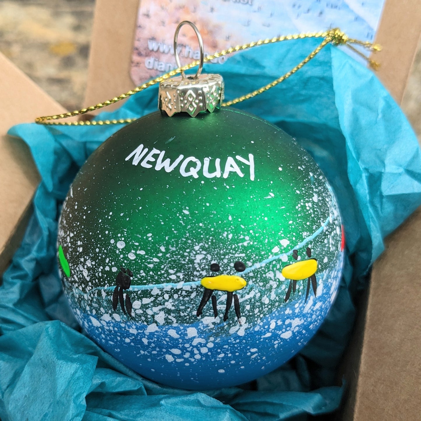 Hand Painted Bauble - Newquay - Choose Colour