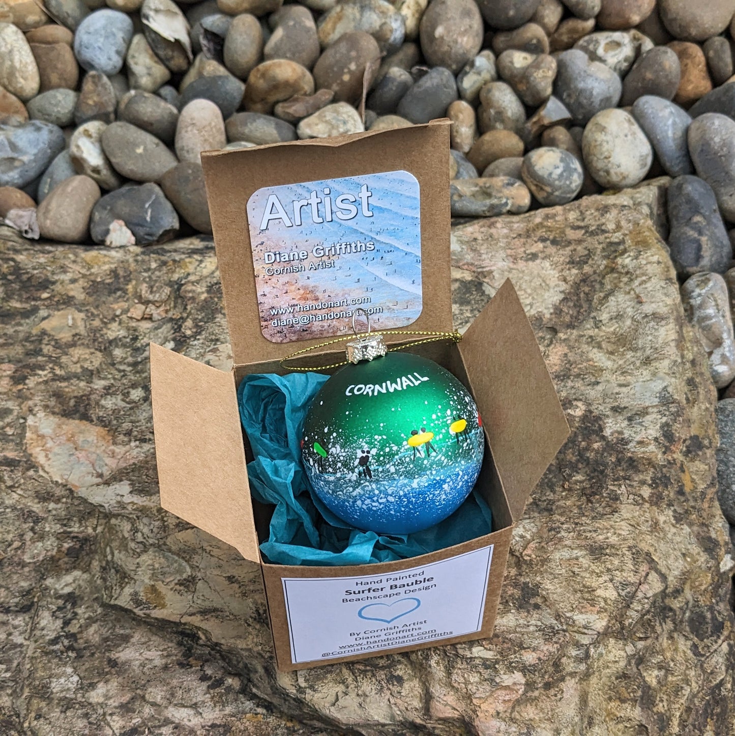 Hand Painted Bauble - Green - Cornwall