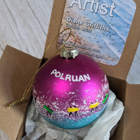 Hand Painted Bauble - Pink - Polruan