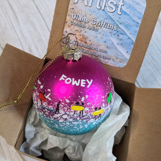 Hand Painted Bauble - Pink - Fowey