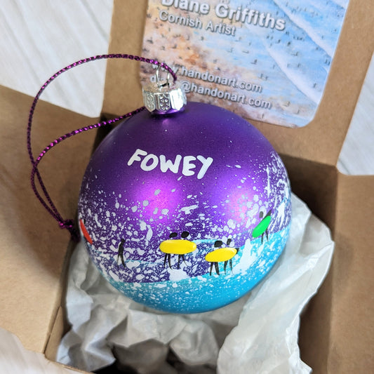 Hand Painted Bauble - Purple - Fowey