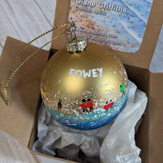 Hand Painted Bauble - Gold - Fowey