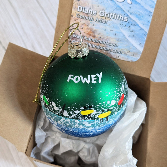 Hand Painted Bauble - Green - Fowey