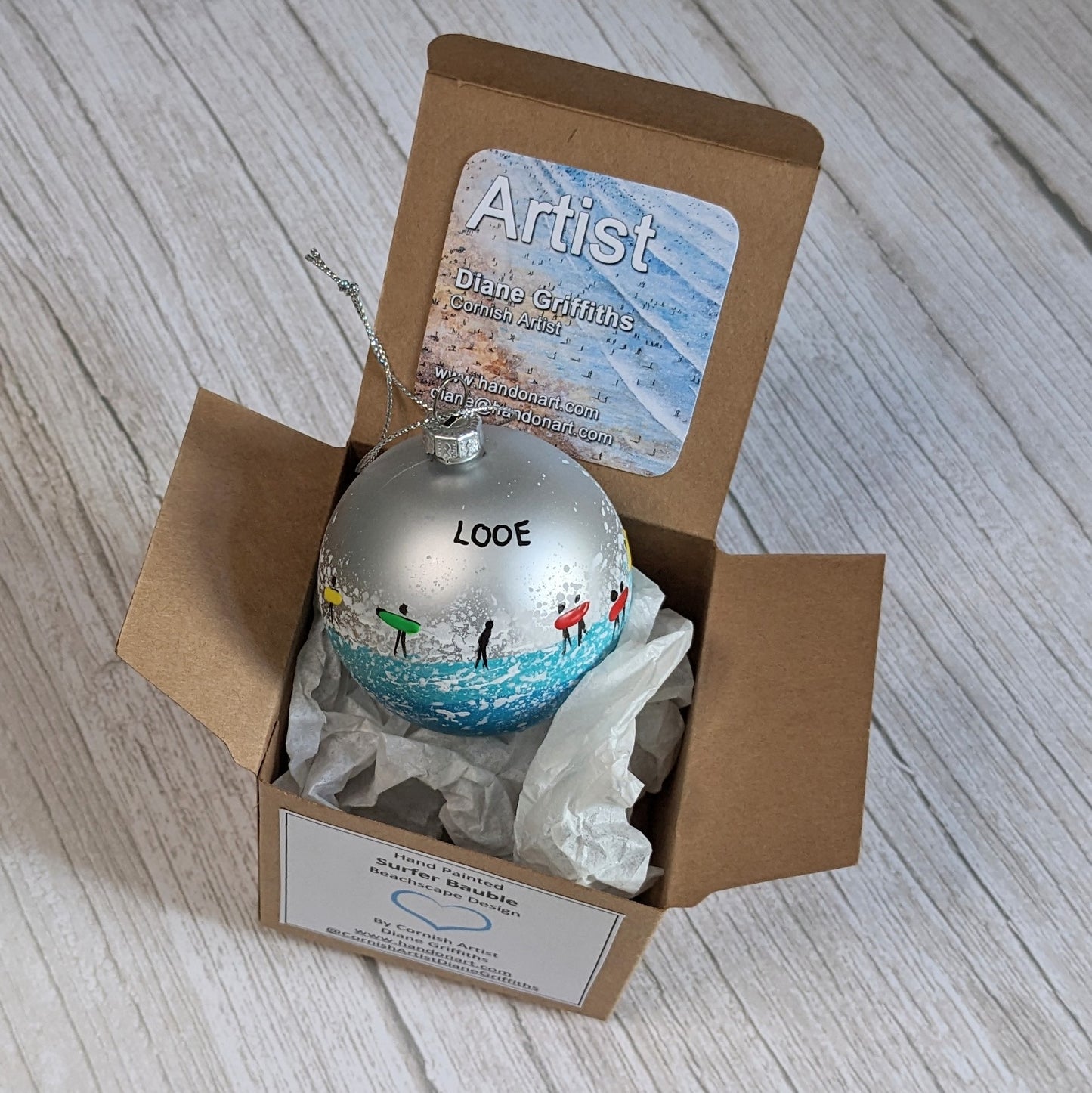 Hand Painted Bauble - Silver - Looe