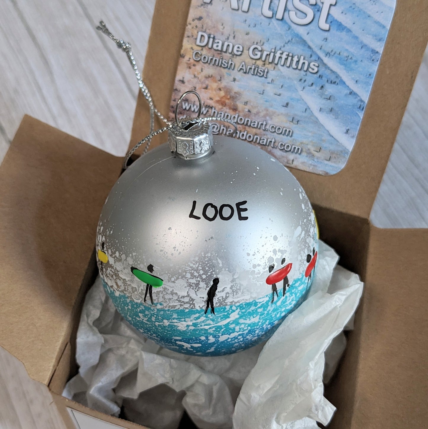 Hand Painted Bauble - Looe - Choose Colour