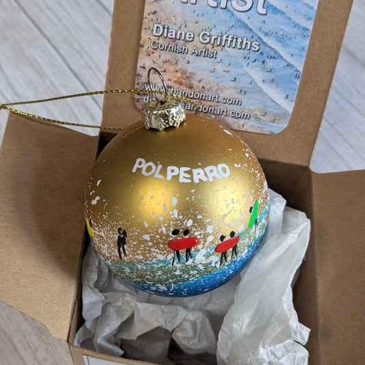 Hand Painted Bauble - Gold - Polperro
