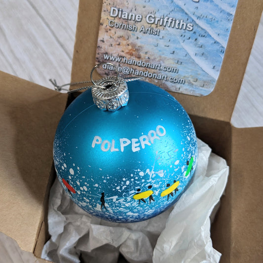 Hand Painted Bauble - Blue - Polperro