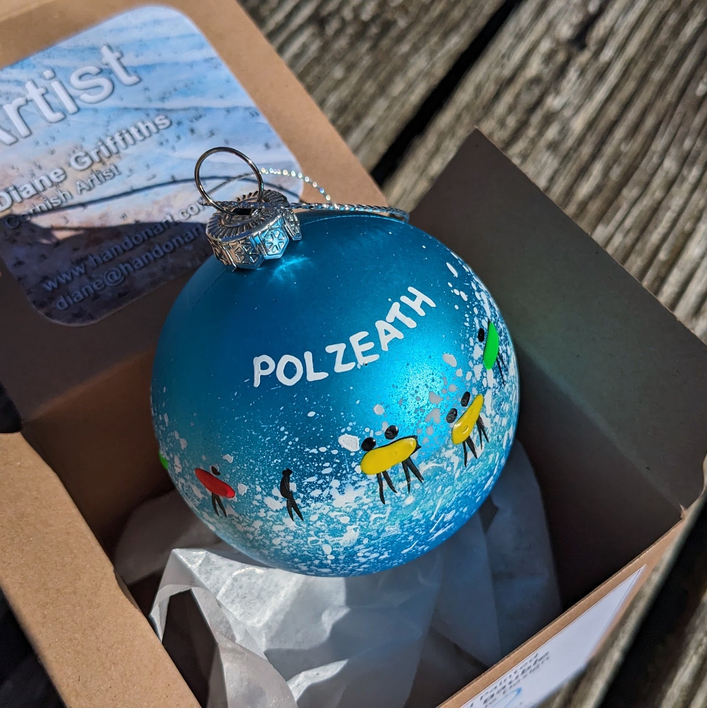 Hand Painted Bauble - Polzeath - Choose Colour