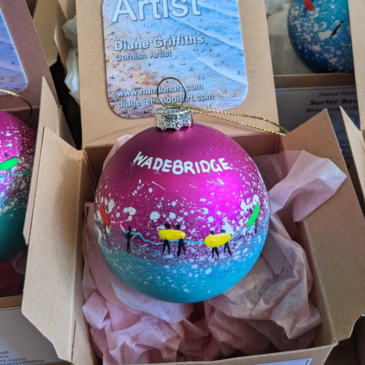 Hand Painted Bauble - Pink - Wadebridge