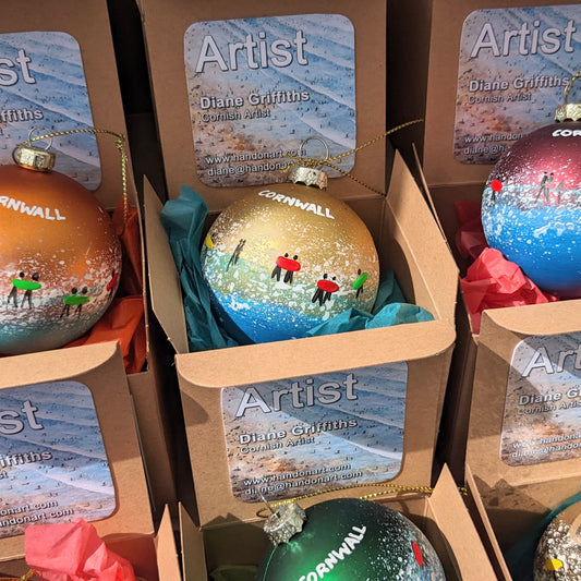 Hand Painted Bauble - Gold - Cornwall