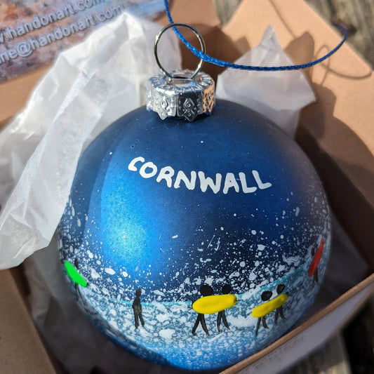 Hand Painted Bauble - Dark Blue - Cornwall