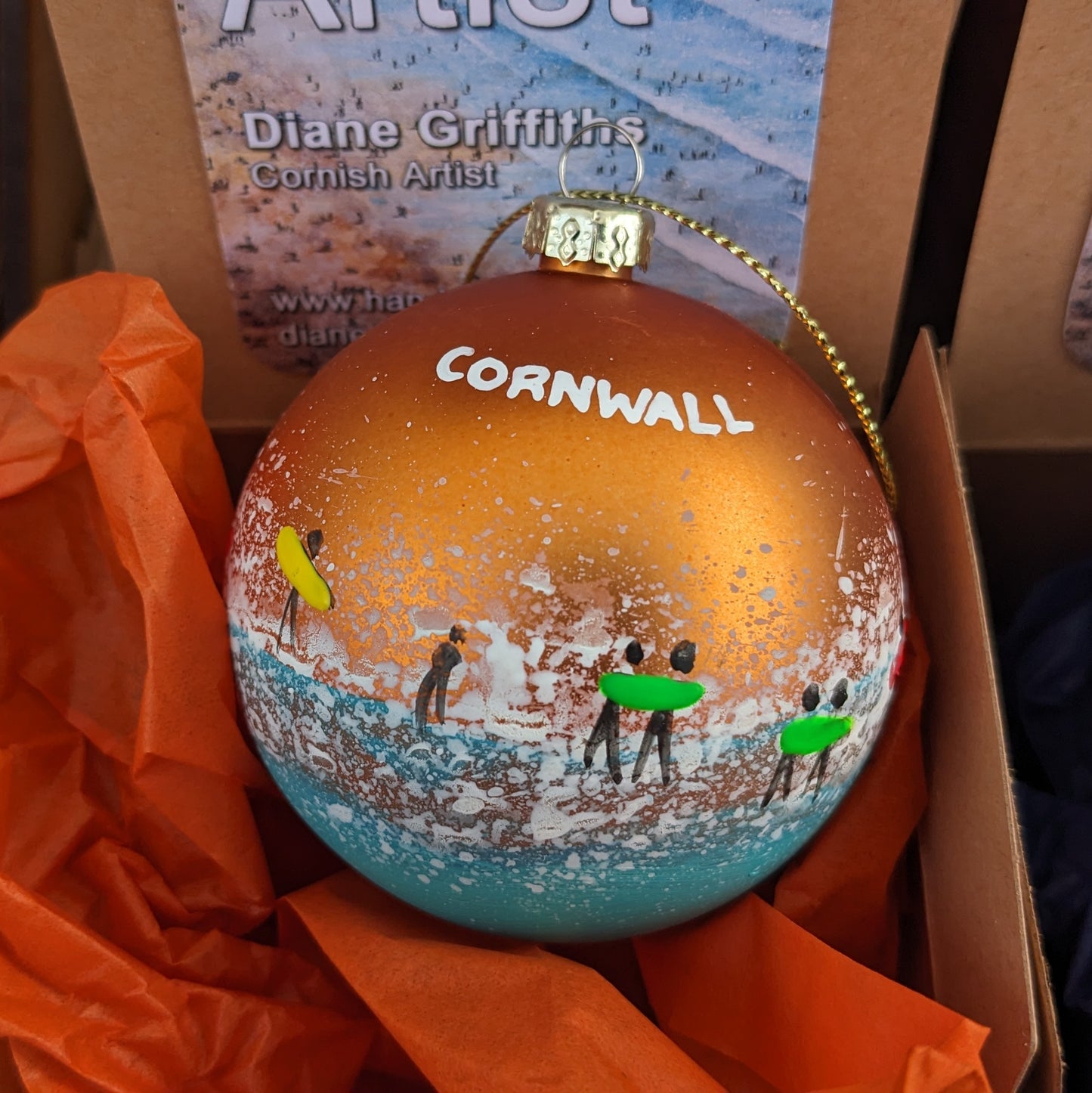 Hand Painted Bauble - Bronze - Cornwall