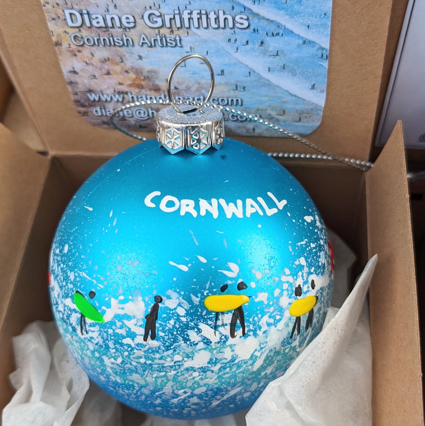 Hand Painted Bauble - Blue - Cornwall