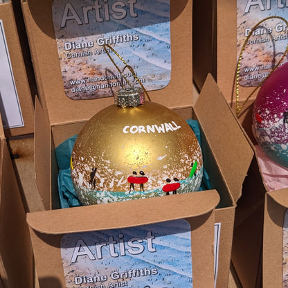 Hand Painted Bauble - Gold - Cornwall