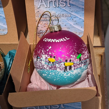 Hand Painted Bauble - Pink - Cornwall