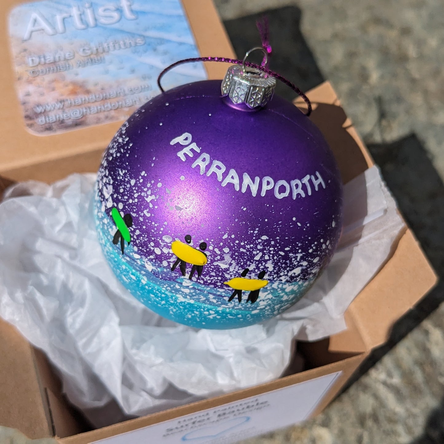 Hand Painted Bauble - Perranporth - Choose Colour