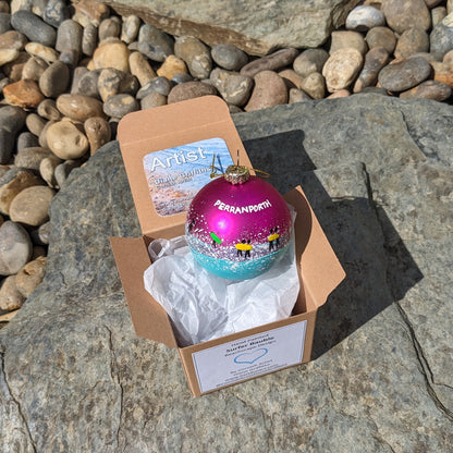 Hand Painted Bauble - Perranporth - Choose Colour