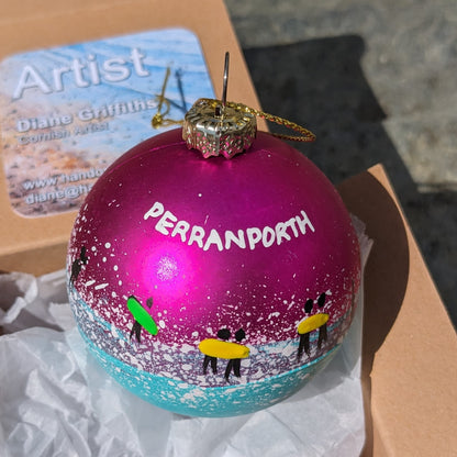 Hand Painted Bauble - Perranporth - Choose Colour