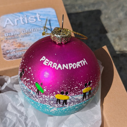 Hand Painted Bauble - Pink - Perranporth