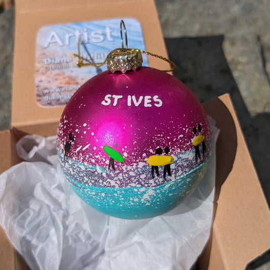 Hand Painted Bauble - Pink - St Ives