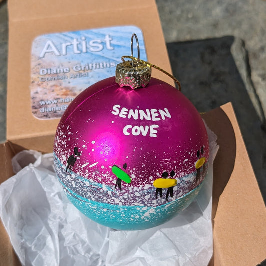 Hand Painted Bauble - Pink - Sennen Cove