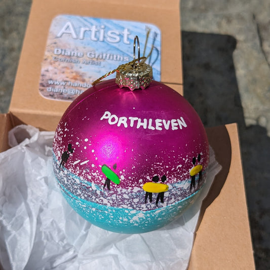 Hand Painted Bauble - Pink - Porthleven