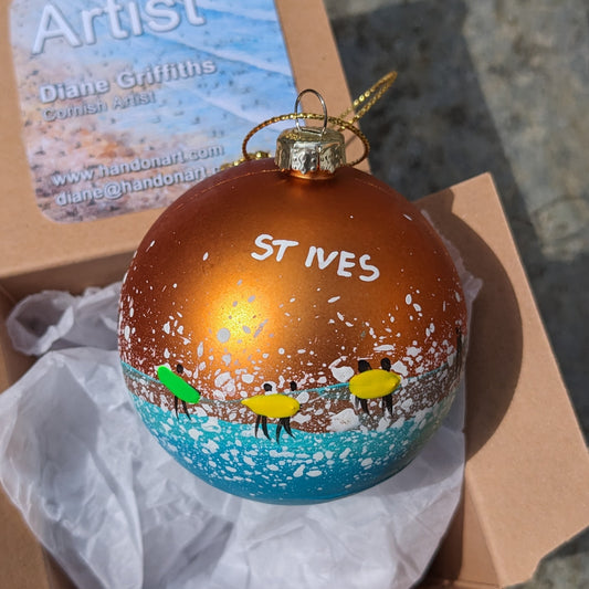 Hand Painted Bauble - Bronze - St Ives