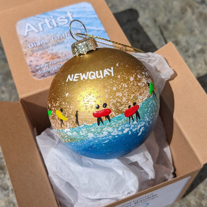 Hand Painted Bauble - Newquay - Choose Colour