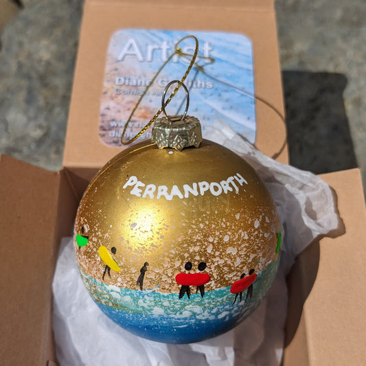 Hand Painted Bauble - Gold - Perranporth