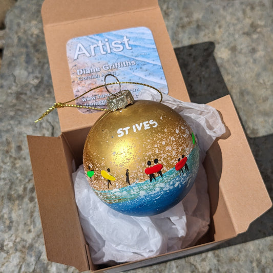 Hand Painted Bauble - Gold - St Ives