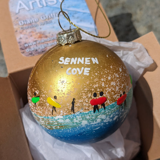 Hand Painted Bauble - Gold - Sennen Cove