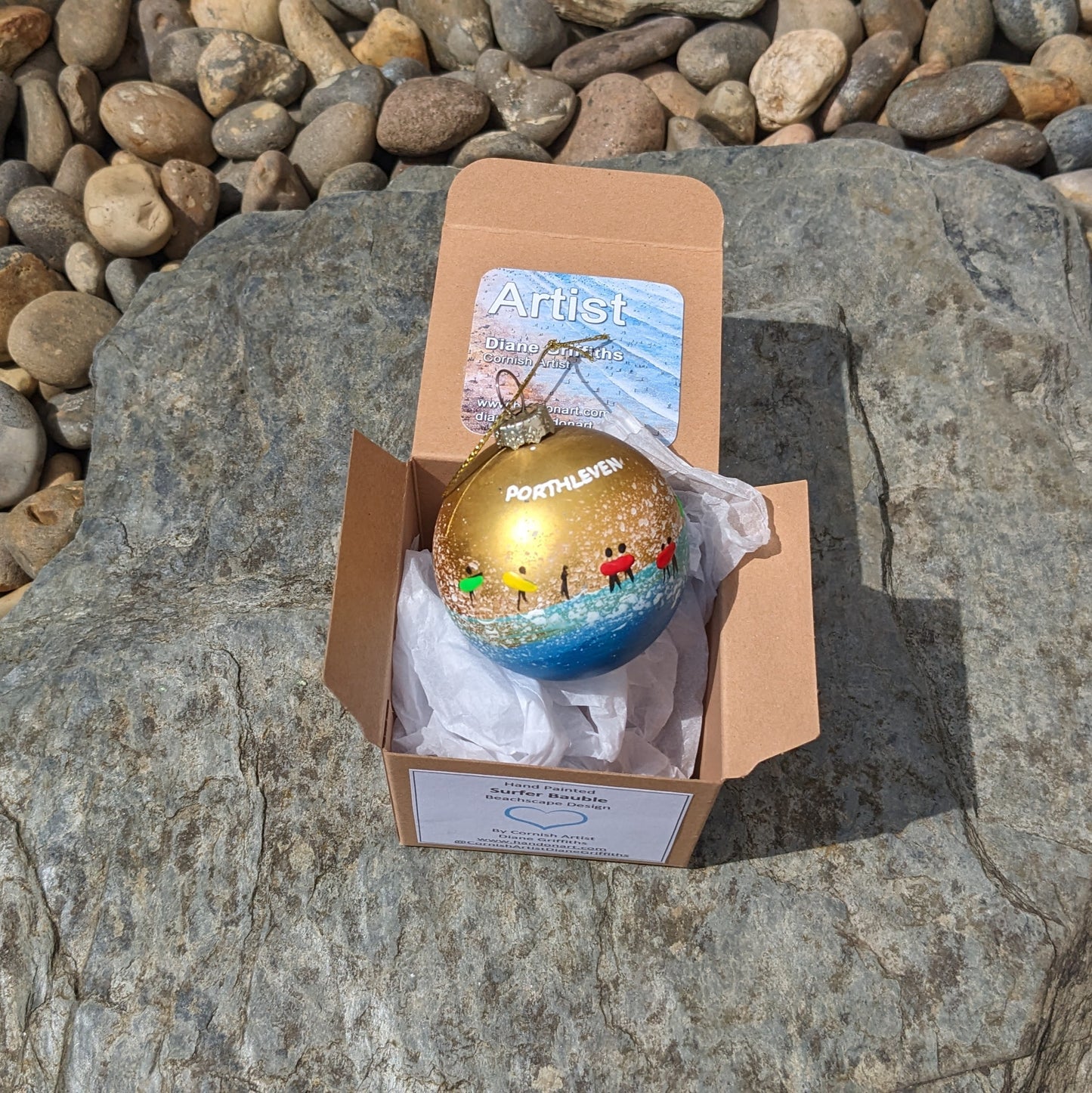 Hand Painted Bauble - Gold - Porthleven