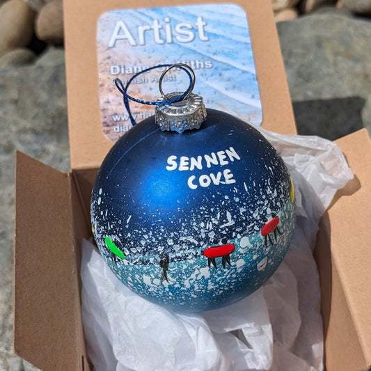 Hand Painted Bauble - Dark Blue - Sennen Cove