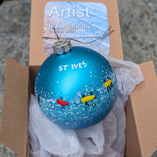 Hand Painted Bauble - Blue - St Ives