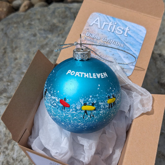 Hand Painted Bauble - Blue - Porthleven