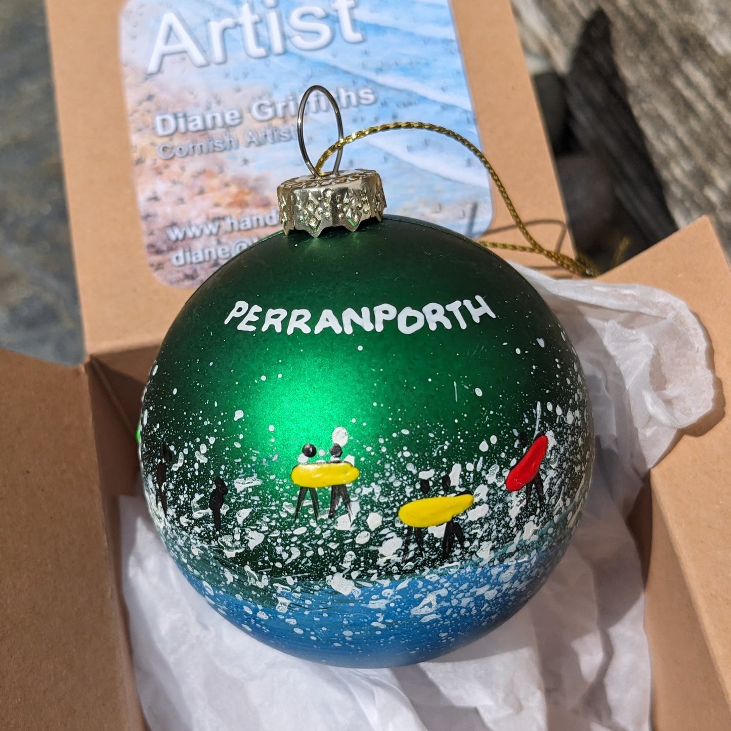 Hand Painted Bauble - Perranporth - Choose Colour