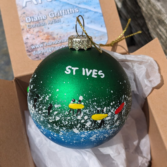 Hand Painted Bauble - Green - St Ives