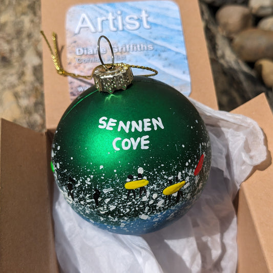 Hand Painted Bauble - Green - Sennen Cove