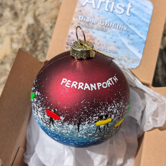 Hand Painted Bauble - Red - Perranporth